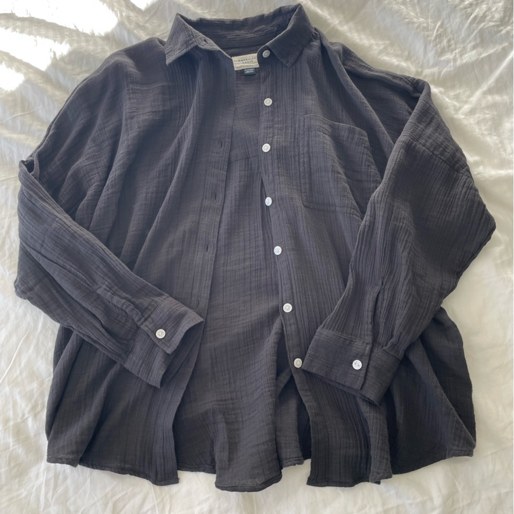 Women’s linen Dark Gray Button-Up Shirt